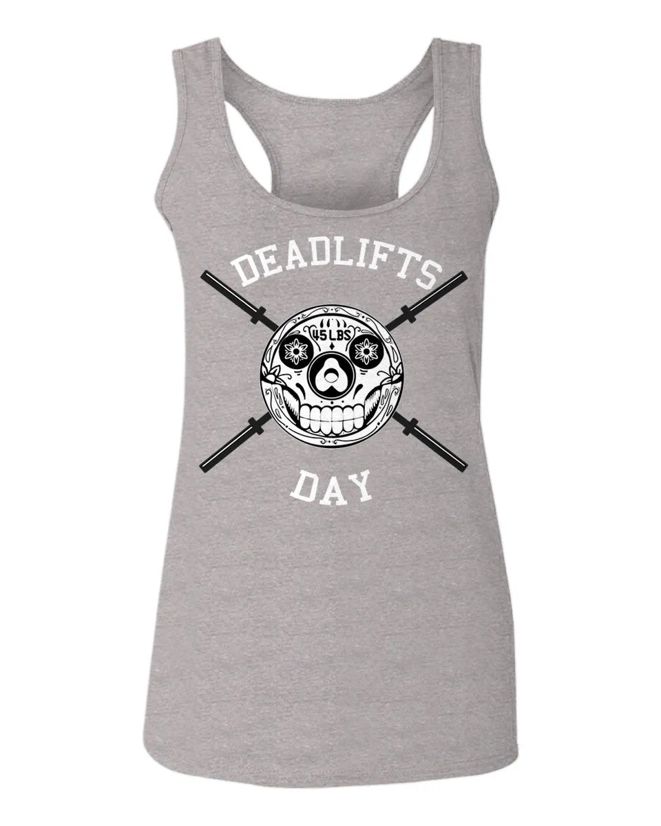 VICES AND VIRTUESS Front Graphic Skull Deadlifts Day Fitness Gym Tough Workout  women's Tank Top sleeveless Racerback