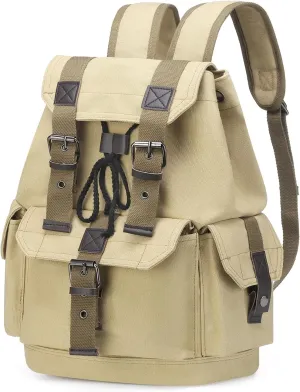 Vintage Canvas Backpack for Men Women, Durable Casual Daypack, Large Capacity Travel Rucksack Fits for Hiking and Daily Use (Khaki)
