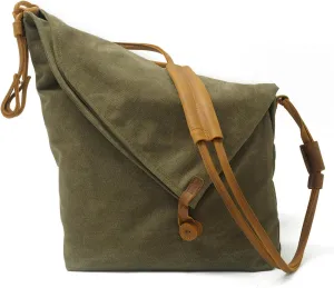 Vintage Canvas Messenger Bag for Men Women, Crossbody Shoulder Satchel with Leather Accents, for Work, Travel, and Daily Use