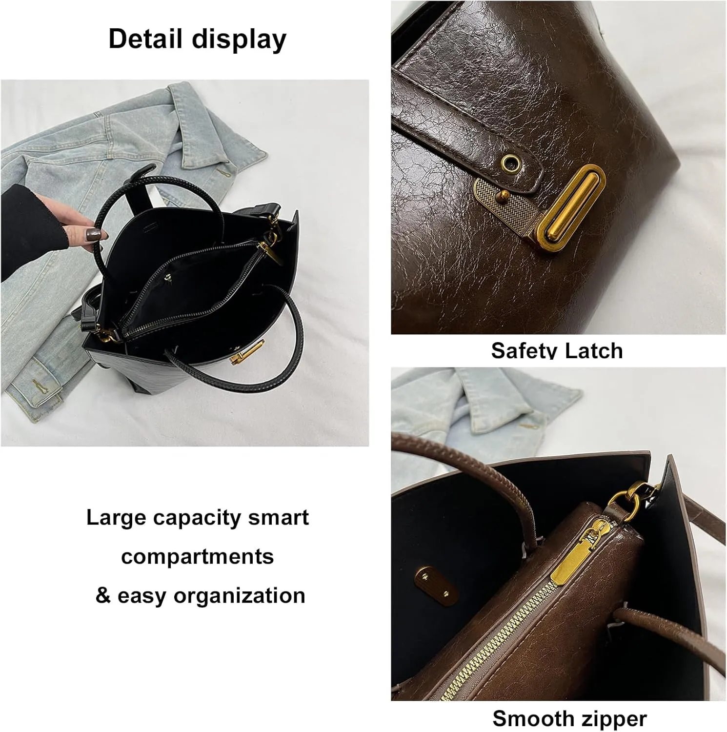 Vintage PU Tote Bag for Women - Large Capacity Handbag with Zipper Pocket, Stylish Top Handle Satchel for Daily Use