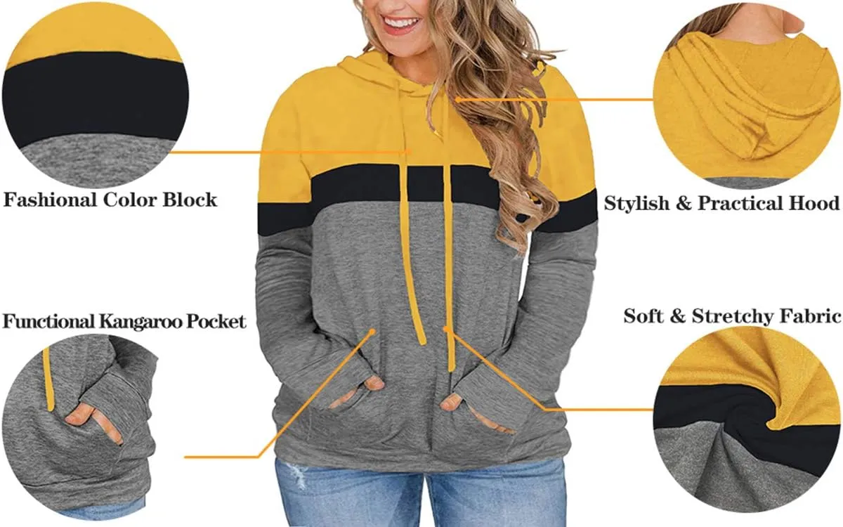 VISLILY Women-Plus-Size-Hoodies-Sweatshirts Color Block Tops with Pockets XL-4XL