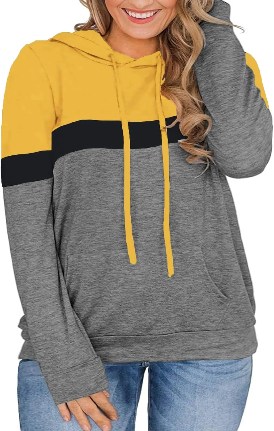 VISLILY Women-Plus-Size-Hoodies-Sweatshirts Color Block Tops with Pockets XL-4XL