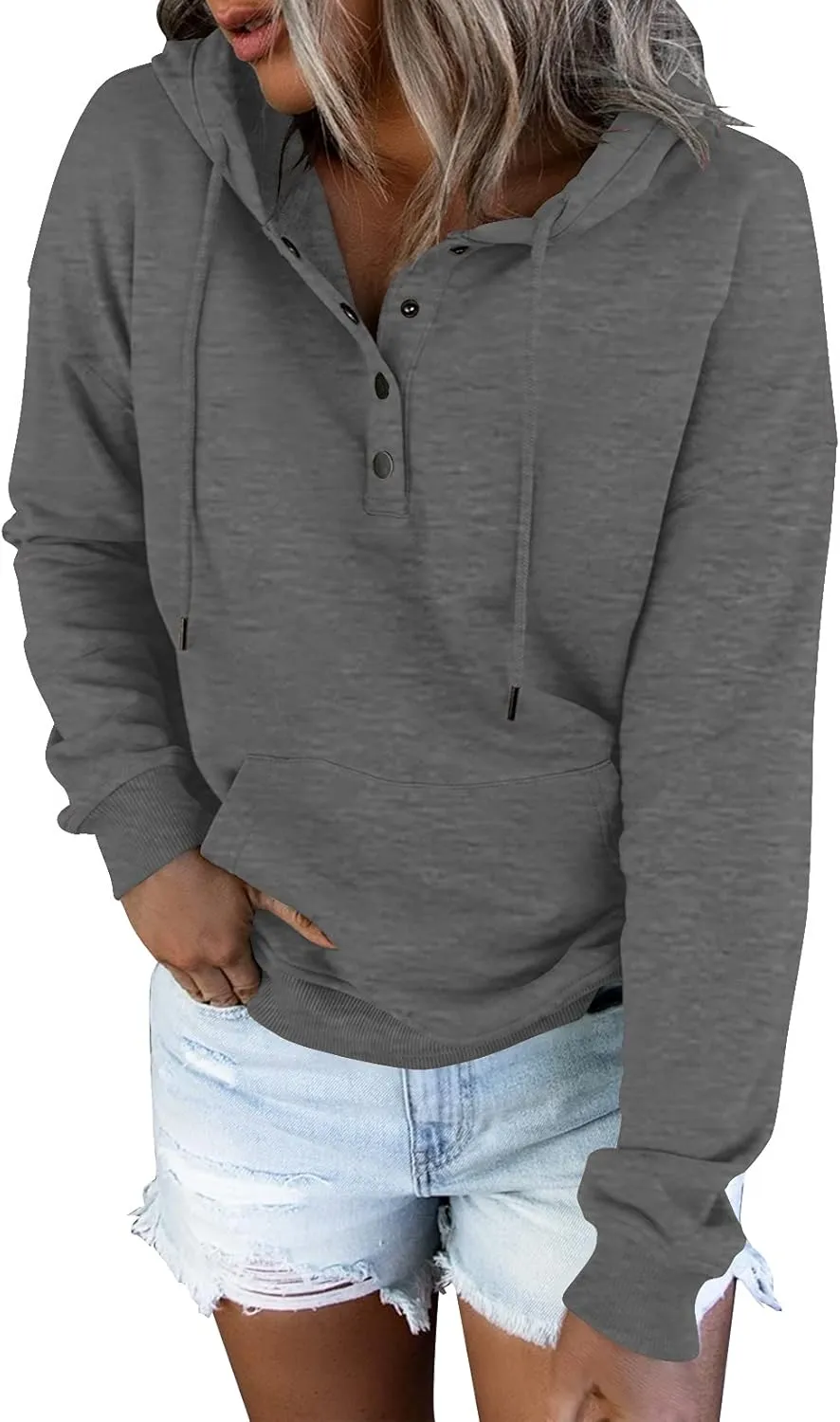 Vivitulip Women's Pullover Hoodies Tops Casual Button Down Long Sleeve Sweatshirts With Pocket
