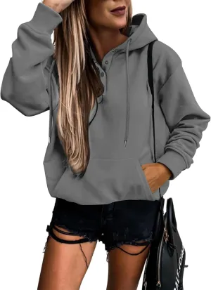 Vivitulip Women's Pullover Hoodies Tops Casual Button Down Long Sleeve Sweatshirts With Pocket