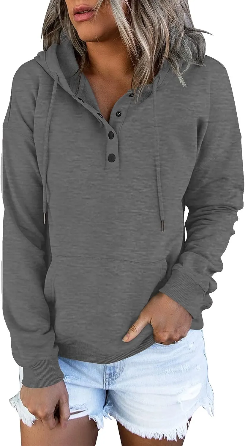 Vivitulip Women's Pullover Hoodies Tops Casual Button Down Long Sleeve Sweatshirts With Pocket