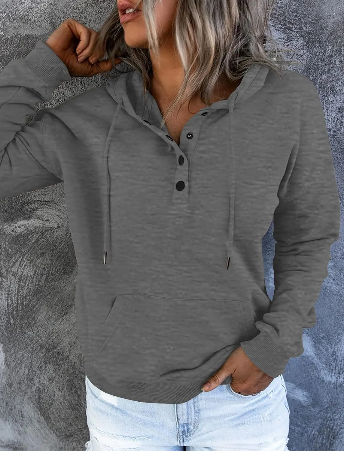 Vivitulip Women's Pullover Hoodies Tops Casual Button Down Long Sleeve Sweatshirts With Pocket
