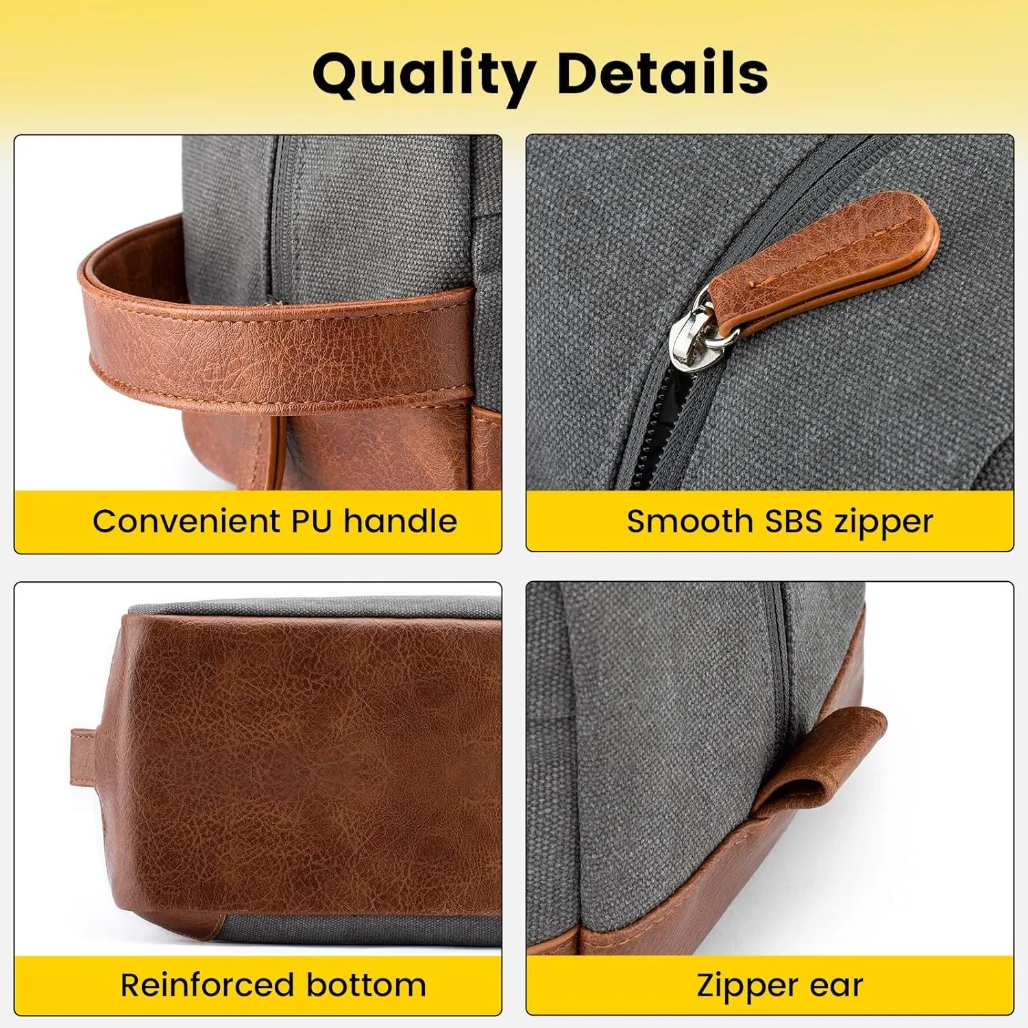 Vorspack Toiletry Bag Hanging Dopp Kit for Men Water Resistant Canvas Shaving Bag with Large Capacity for Travel - Light Grey