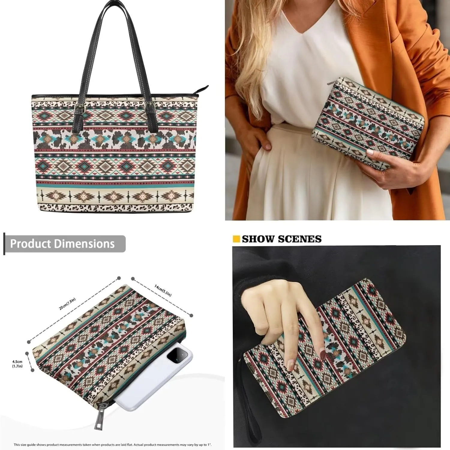 Western Style Satchel Bags for Womens Casual Fashion Shoulder Tote Bag with Wallet and Clutch Set for Daily Use