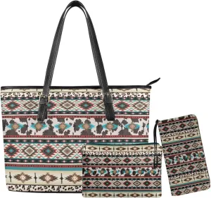Western Style Satchel Bags for Womens Casual Fashion Shoulder Tote Bag with Wallet and Clutch Set for Daily Use