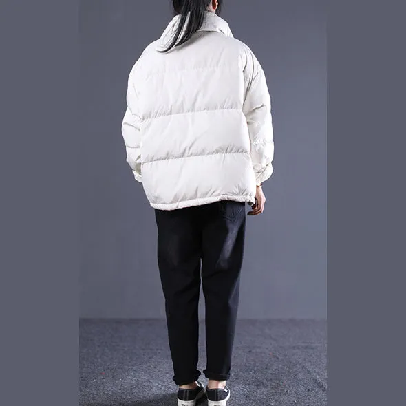 white Outfits oversize stand collar thick quilted coat Elegant double breasted down coats