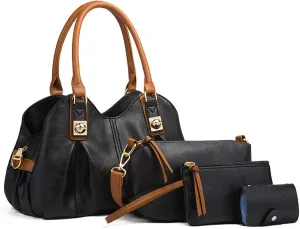 Women Fashion Handbags set 4pcs PU Leather Shoulder Bag Top Handle Satchel Hobo Tote Bag Purse for Daily Use