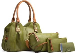Women Fashion Handbags set 4pcs PU Leather Shoulder Bag Top Handle Satchel Hobo Tote Bag Purse for Daily Use