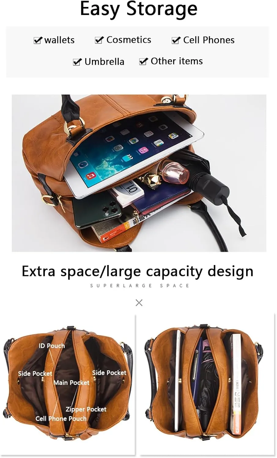 Women Fashion Handbags set 4pcs PU Leather Shoulder Bag Top Handle Satchel Hobo Tote Bag Purse for Daily Use