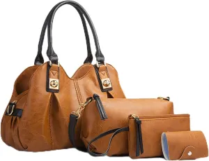Women Fashion Handbags set 4pcs PU Leather Shoulder Bag Top Handle Satchel Hobo Tote Bag Purse for Daily Use