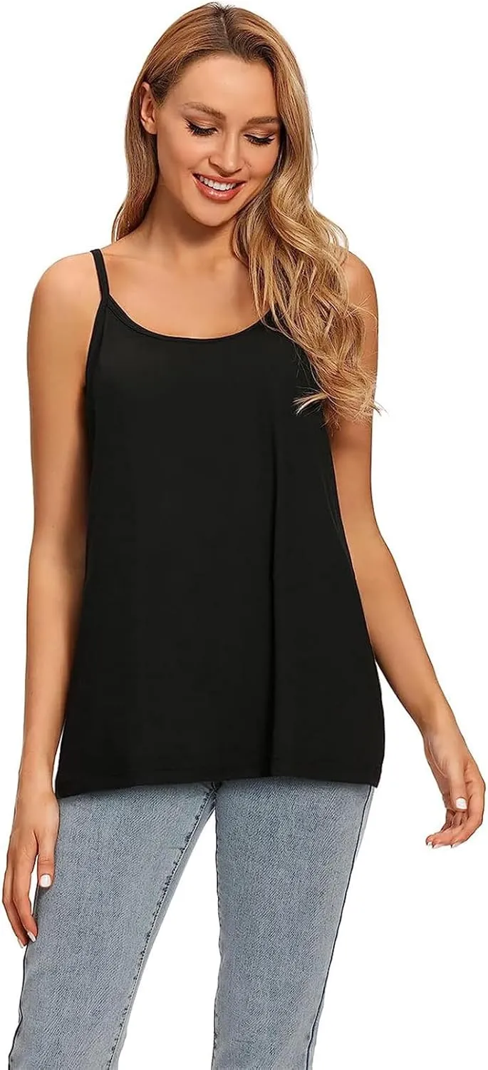 Women Flowy Pleated Camisole with Built in Bra Loose Casual Sleeveless Tank Tops