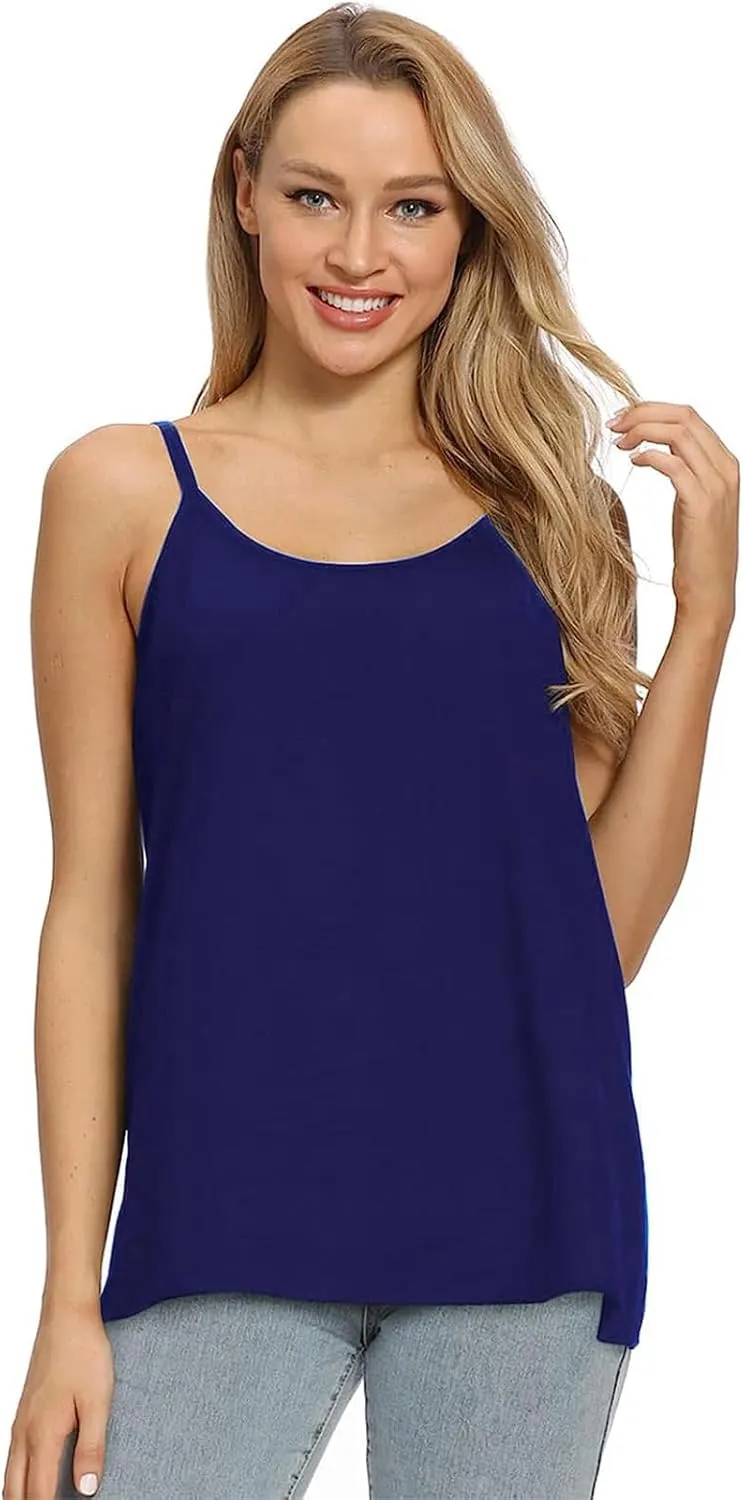 Women Flowy Pleated Camisole with Built in Bra Loose Casual Sleeveless Tank Tops