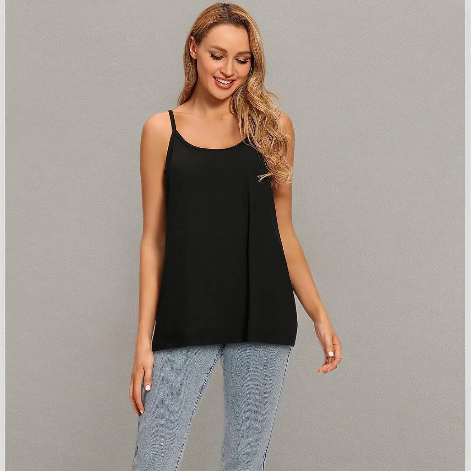 Women Flowy Pleated Camisole with Built in Bra Loose Casual Sleeveless Tank Tops