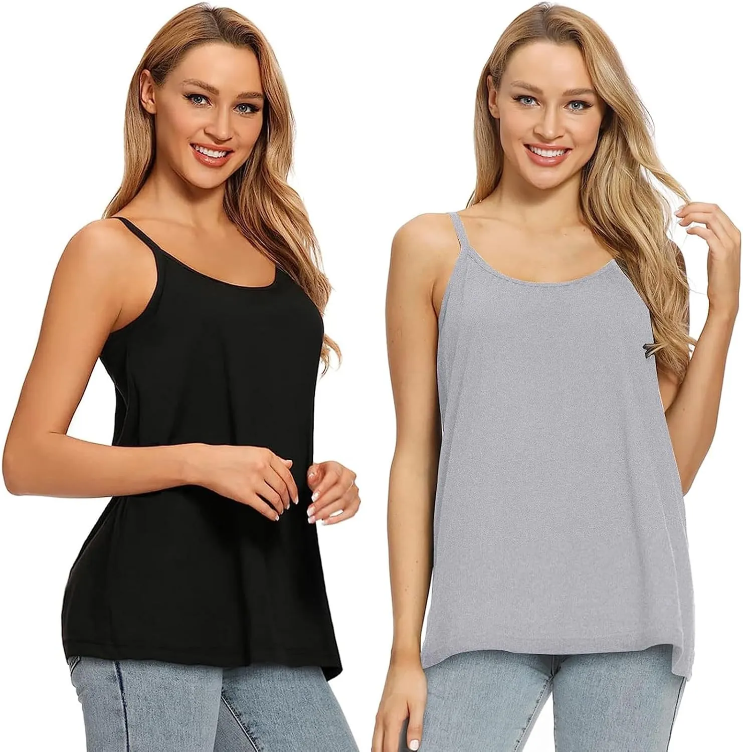 Women Flowy Pleated Camisole with Built in Bra Loose Casual Sleeveless Tank Tops