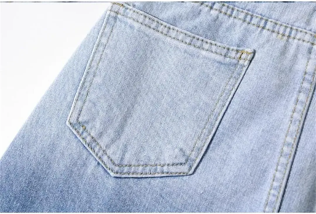 Women High-Waisted Mid-Length Denim Skirt for Raw Gradient Blue Denim Skirt Side Slits Vintage Clothing Skirt