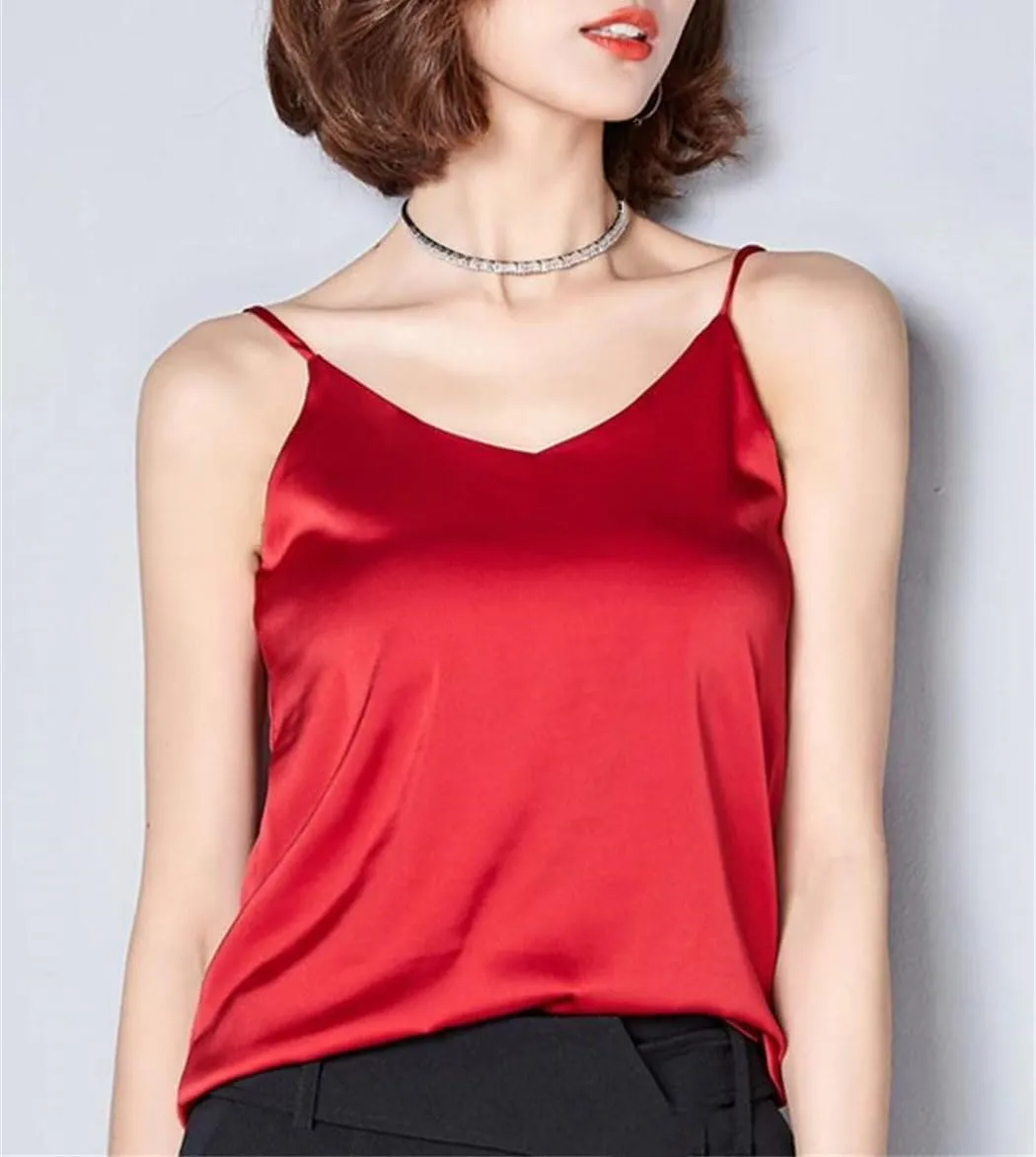 Women Satin Silk Tank Tops Summer Strap Basic Spaghetti Sleeveless Camisole Holiday Beach Vest