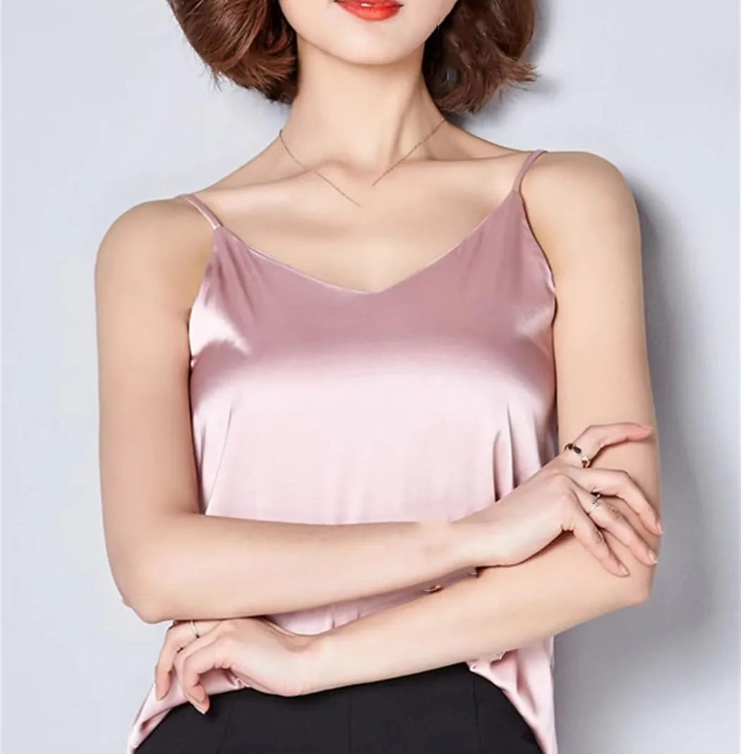 Women Satin Silk Tank Tops Summer Strap Basic Spaghetti Sleeveless Camisole Holiday Beach Vest