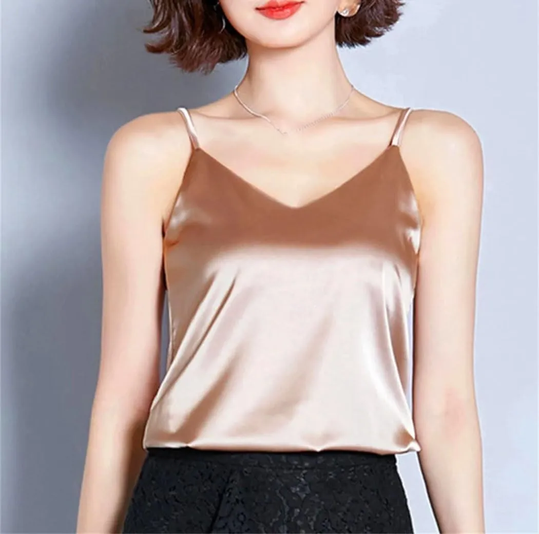 Women Satin Silk Tank Tops Summer Strap Basic Spaghetti Sleeveless Camisole Holiday Beach Vest