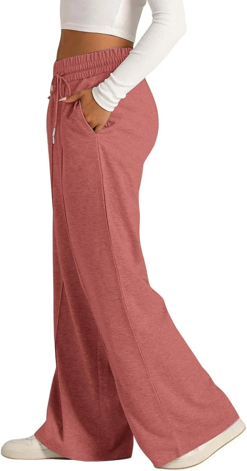 Women Wide Leg Sweatpant High Waisted Cotton Baggy Casual Drawstring Waist Yoga Joggers Pants with Pockets