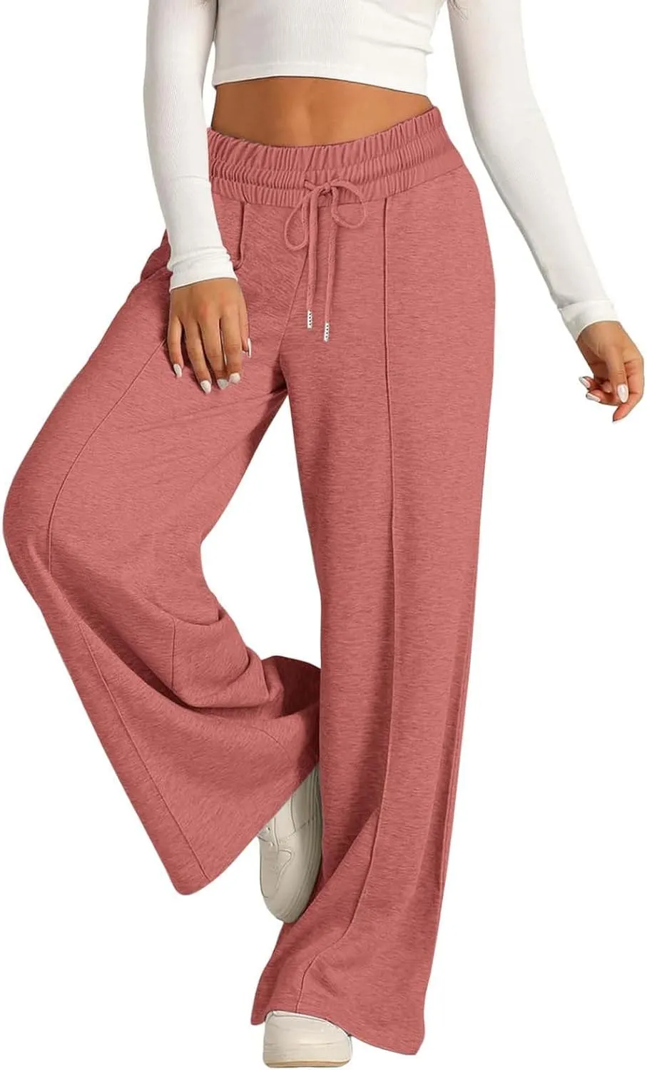 Women Wide Leg Sweatpant High Waisted Cotton Baggy Casual Drawstring Waist Yoga Joggers Pants with Pockets