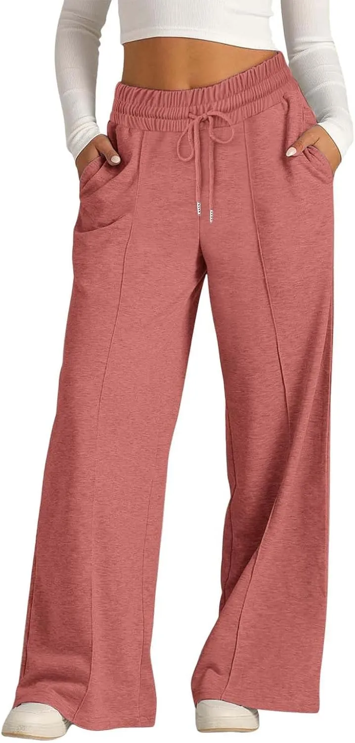 Women Wide Leg Sweatpant High Waisted Cotton Baggy Casual Drawstring Waist Yoga Joggers Pants with Pockets