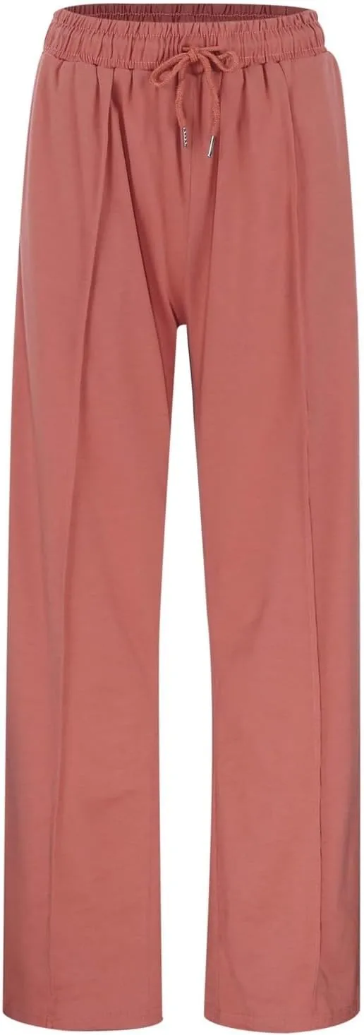 Women Wide Leg Sweatpant High Waisted Cotton Baggy Casual Drawstring Waist Yoga Joggers Pants with Pockets