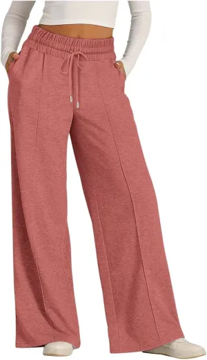 Women Wide Leg Sweatpant High Waisted Cotton Baggy Casual Drawstring Waist Yoga Joggers Pants with Pockets