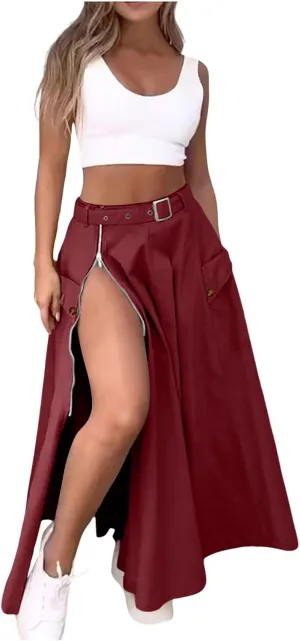 Women's Casual Solid Color Vest Zipper Skirt Long Skirt Set Sexy Sundresses Cocktail Sundress