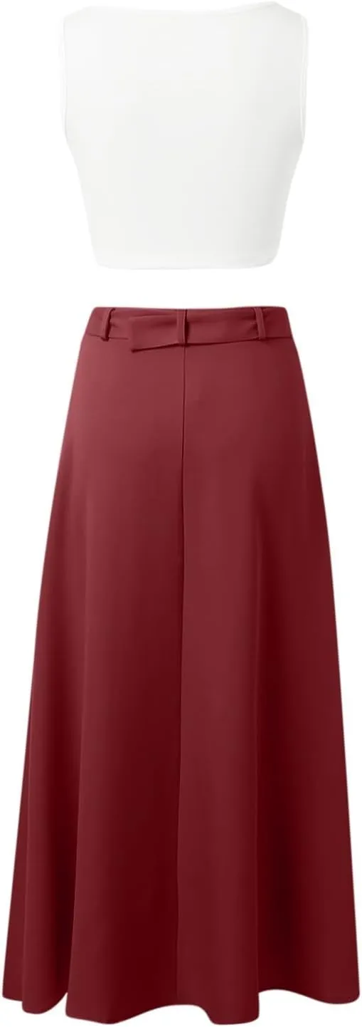 Women's Casual Solid Color Vest Zipper Skirt Long Skirt Set Sexy Sundresses Cocktail Sundress