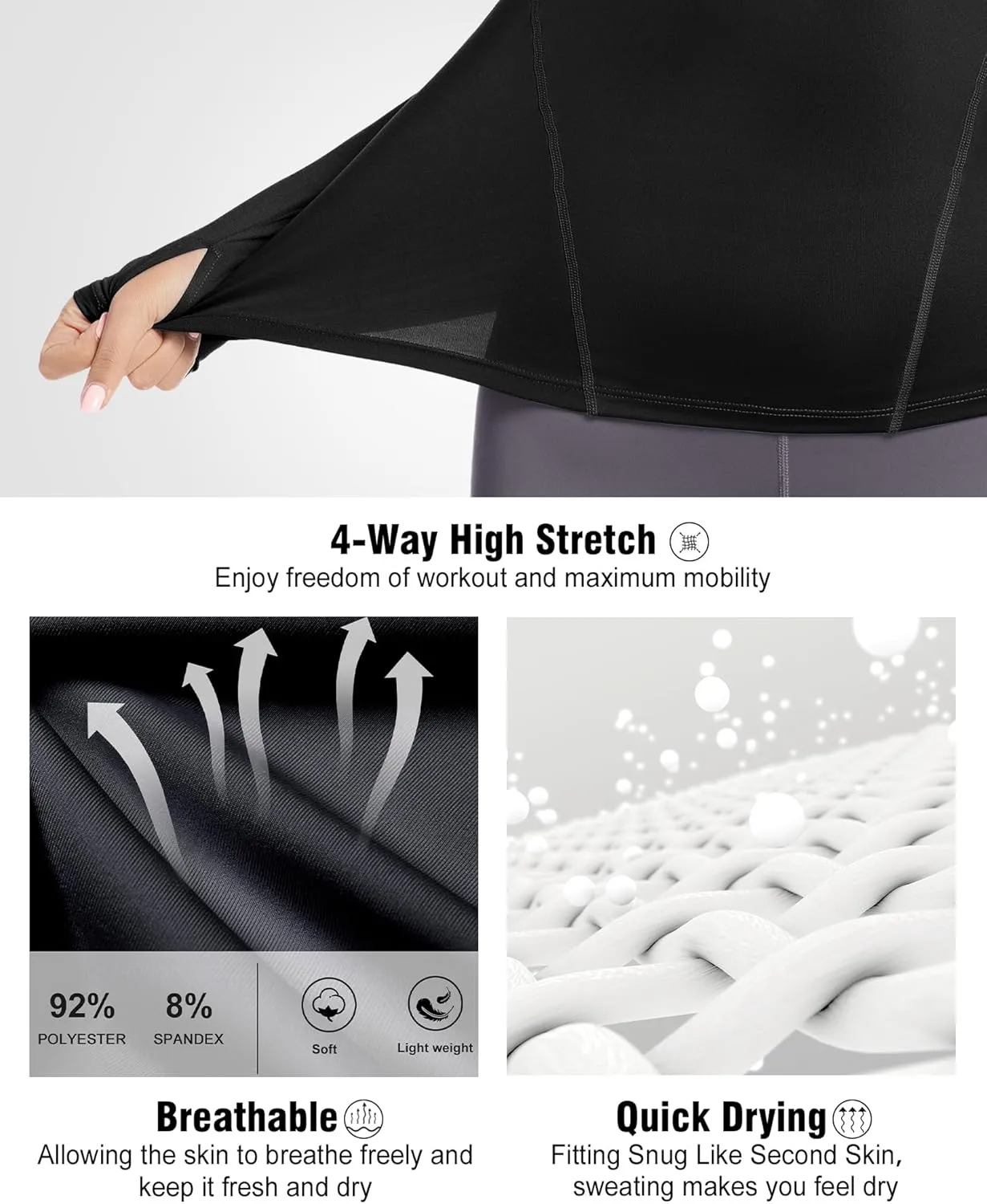 Women's Compression Shirt Long Sleeve Athletic Workout Tops Sun Protection Undershirt for Gym Yoga Running