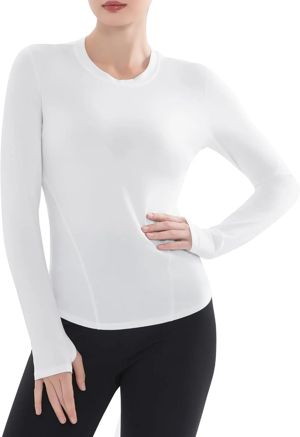 Women's Compression Shirt Long Sleeve Athletic Workout Tops Sun Protection Undershirt for Gym Yoga Running