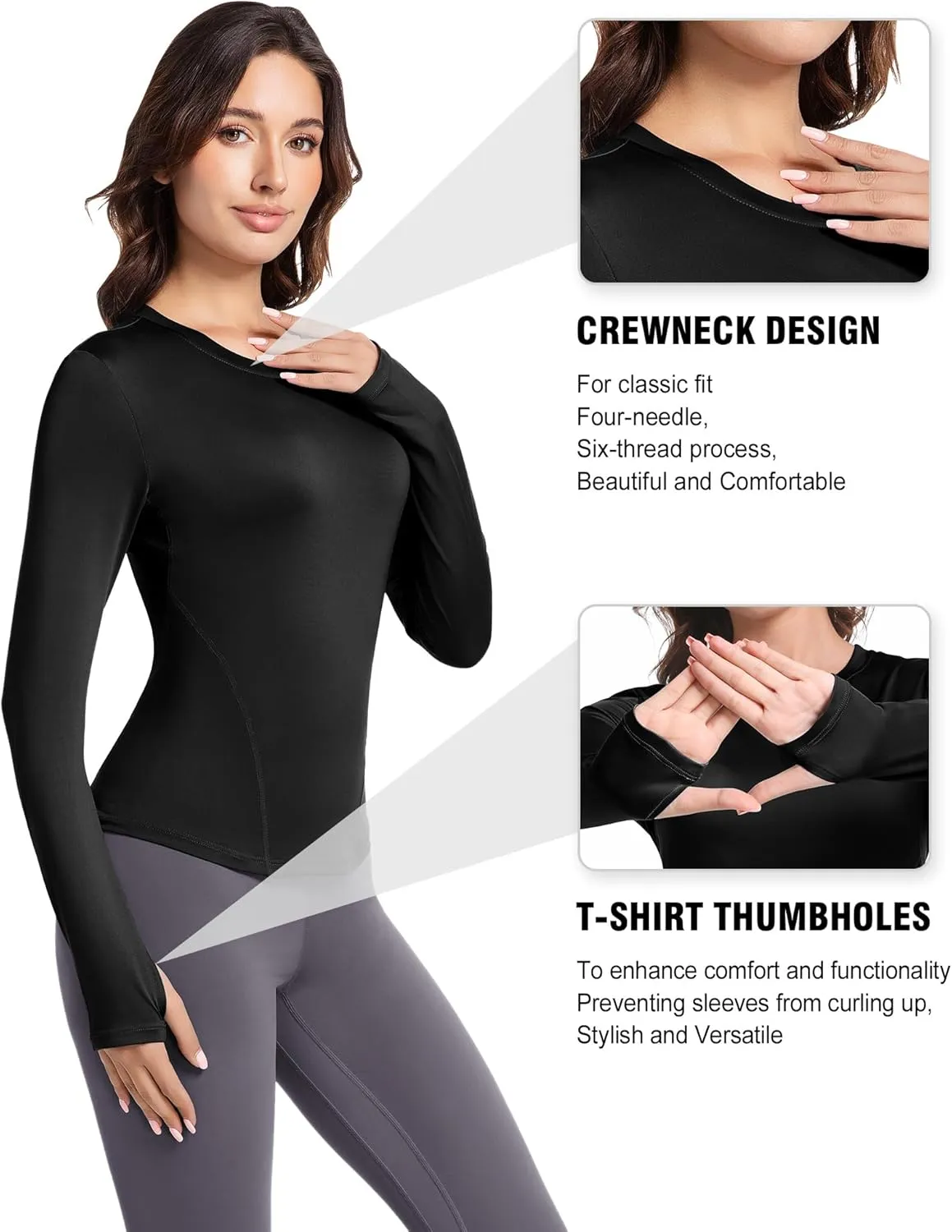 Women's Compression Shirt Long Sleeve Athletic Workout Tops Sun Protection Undershirt for Gym Yoga Running