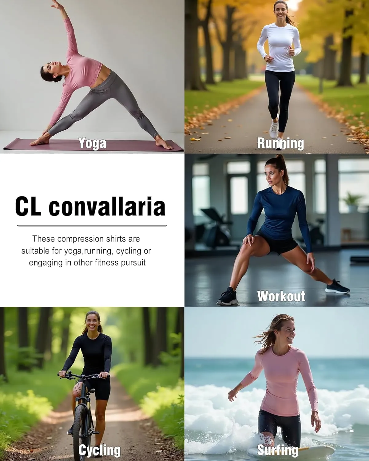Women's Compression Shirt Long Sleeve Athletic Workout Tops Sun Protection Undershirt for Gym Yoga Running