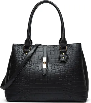 Women's Crocodile Pattern Handbag and Purse PU Leather Large Top Handle Satchel Bag Daily Use Crossbody Shoulder Bag