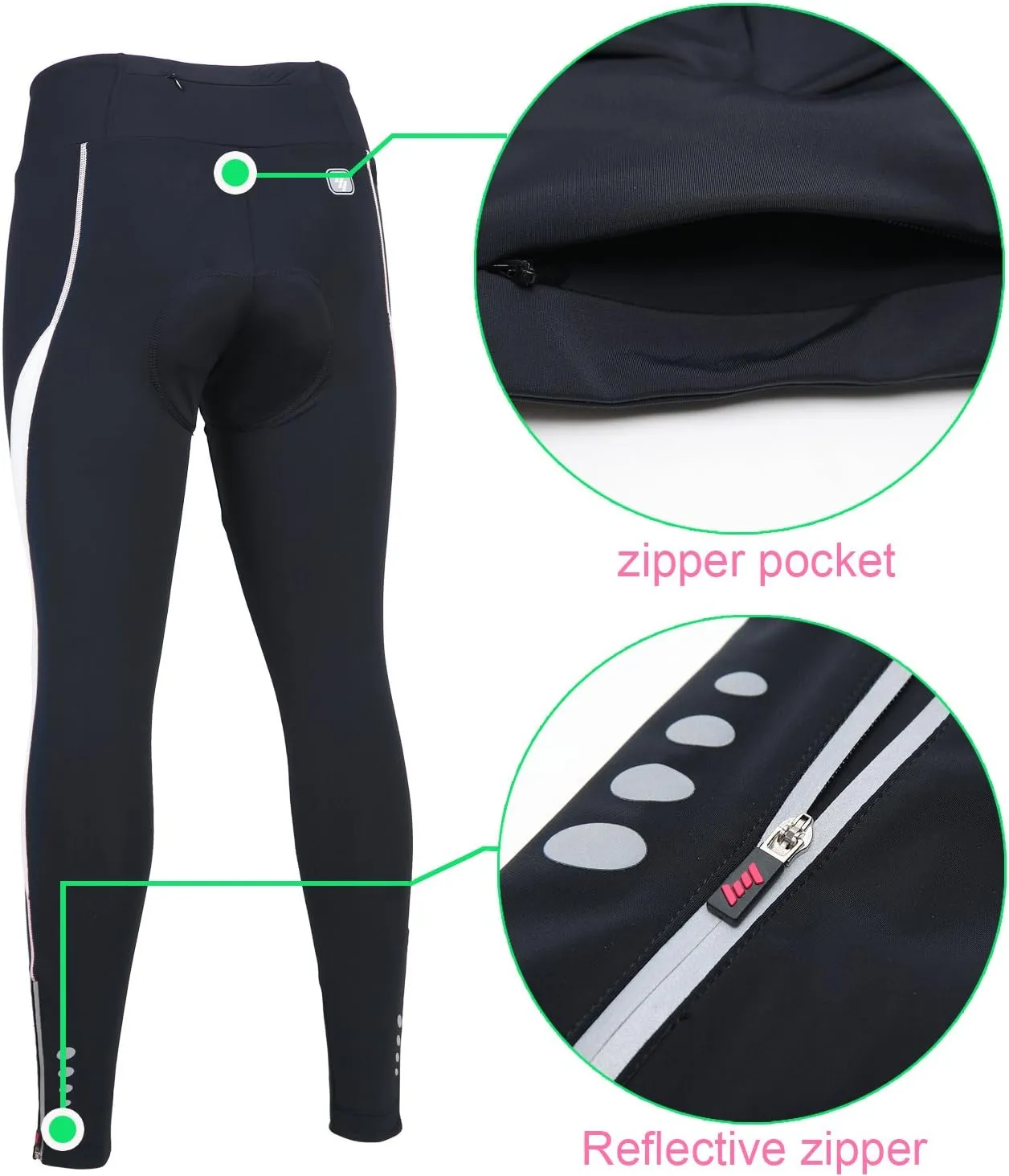 Women's Cycling Pants 3D Padded Compression Tight, Long Bike Bicycle Pants with Wide Waistband