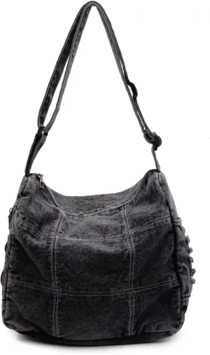 Women's Denim Shoulder Bag with Multi-Pockets Durable Jean Hobo Crossbody Bag for Daily Use Travel