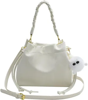 Women's Fashion Bucket Shoulder Bag PU Leather Simple Top Handle Crossbody Bag Casual Satchel Daily Use Handbag Purse