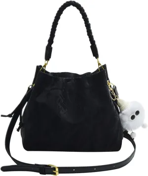 Women's Fashion Bucket Shoulder Bag PU Leather Simple Top Handle Crossbody Bag Casual Satchel Daily Use Handbag Purse