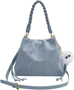Women's Fashion Bucket Shoulder Bag PU Leather Simple Top Handle Crossbody Bag Casual Satchel Daily Use Handbag Purse