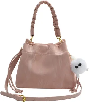 Women's Fashion Bucket Shoulder Bag PU Leather Simple Top Handle Crossbody Bag Casual Satchel Daily Use Handbag Purse