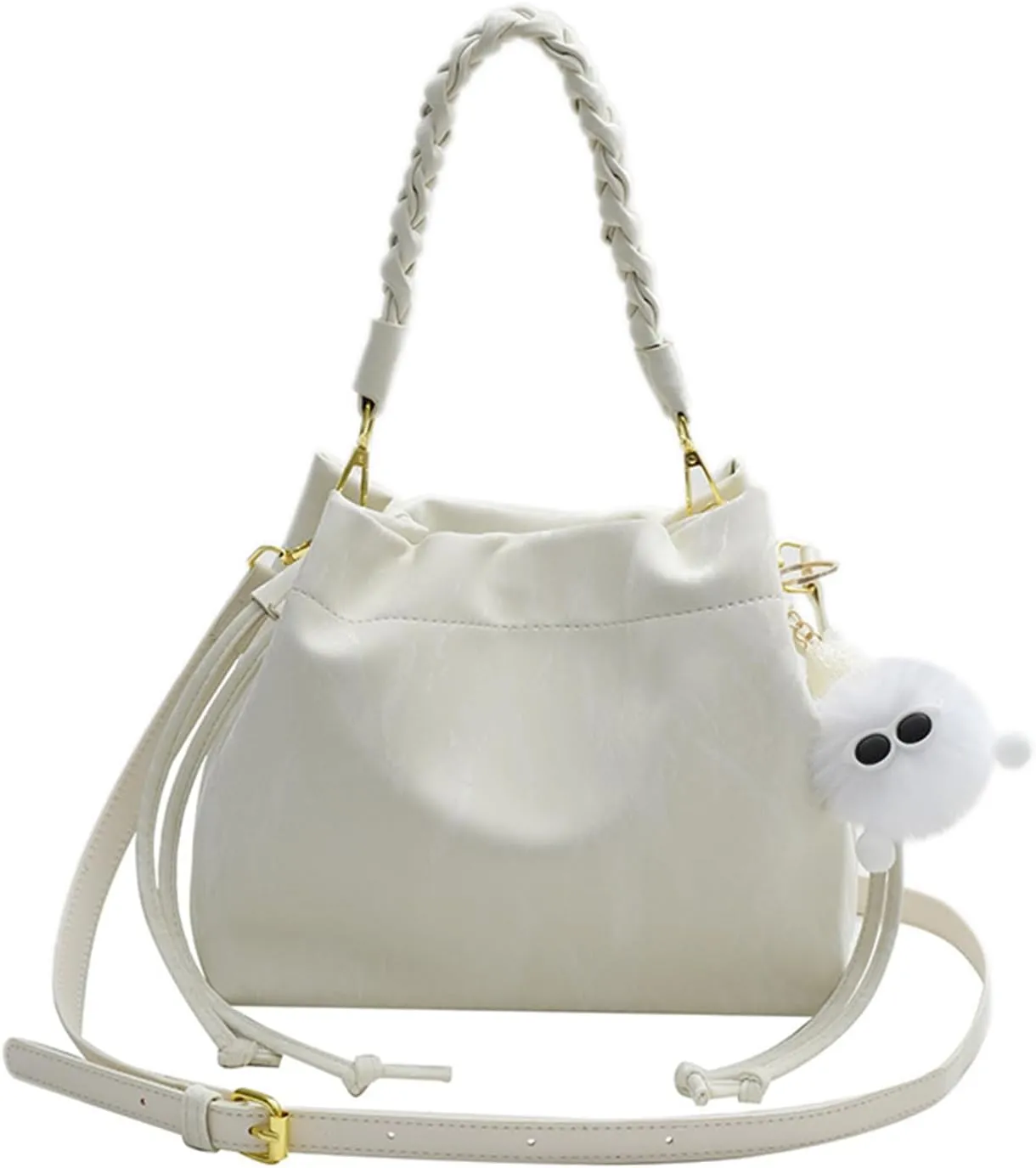 Women's Fashion Bucket Shoulder Bag PU Leather Simple Top Handle Crossbody Bag Casual Satchel Daily Use Handbag Purse