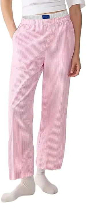 Women's Fashion High Waist Stripe Pants Y2K Patched Elastic Waist Straight Wide Leg Trousers E-girls Pj Bottoms