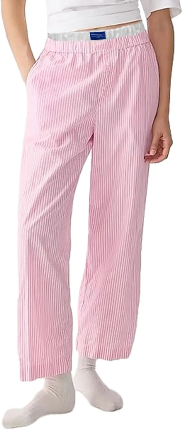 Women's Fashion High Waist Stripe Pants Y2K Patched Elastic Waist Straight Wide Leg Trousers E-girls Pj Bottoms