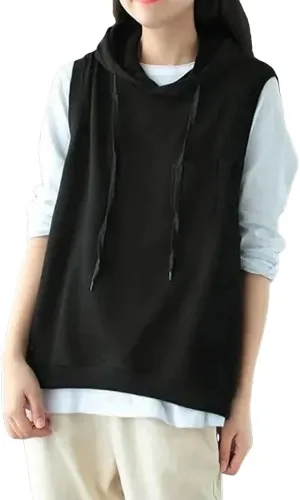 Women'S Fashion Solid Hoodies Sweatshirts Sleeveless Drawstring Hoodies Oversized Fall Tops Nylon Hoodie Women