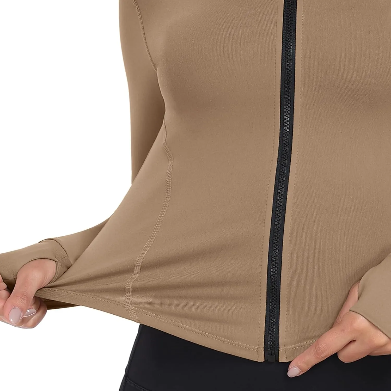 Women's Full Zip Running Yoga Slim Fit Cropped Bbl Athletic Jacket Workout Sportwear With Thumb Holes