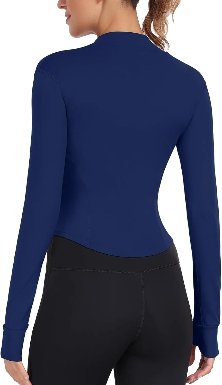 Women's Full Zip Running Yoga Slim Fit Cropped Bbl Athletic Jacket Workout Sportwear With Thumb Holes